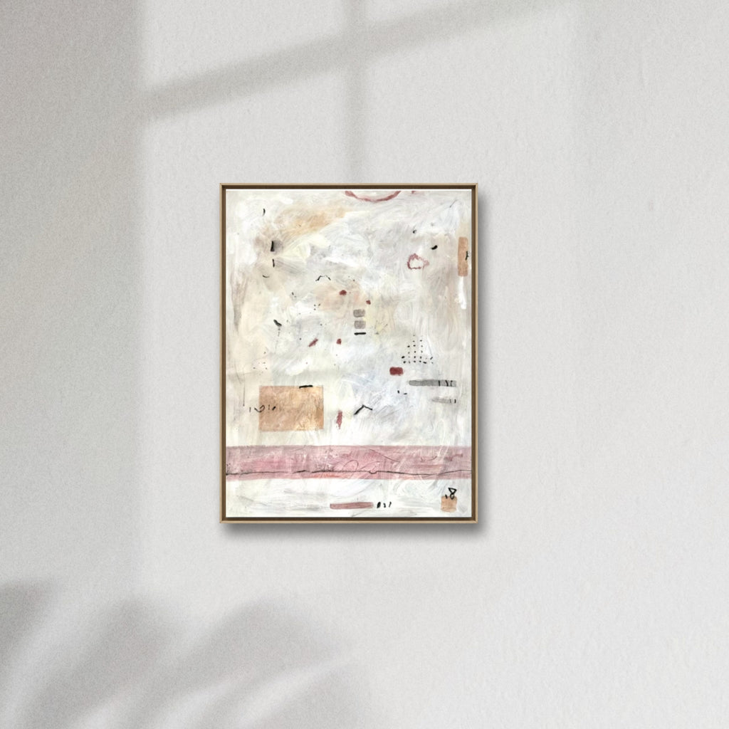 Neutral original abstract painting with beige, pink, orange, gray janki mehta